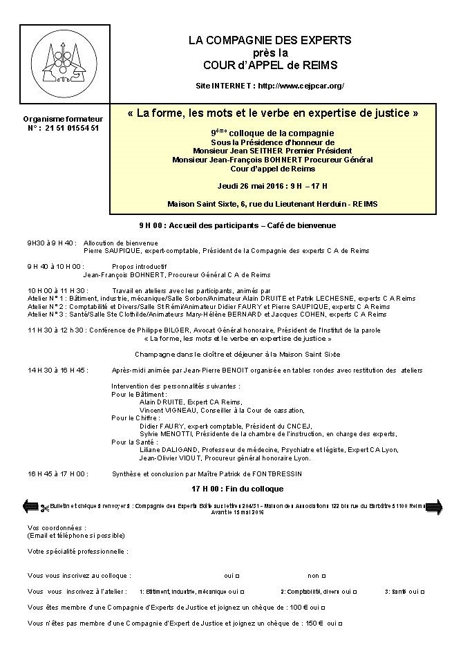 Bulletin d'inscription congrÃ¨s Reims