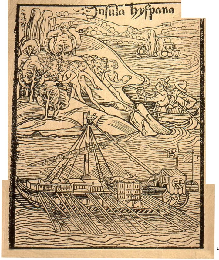  The first European image of Native Americans, an engraving from the Latin edition of Columbus’s letter to Santangel (1493). 